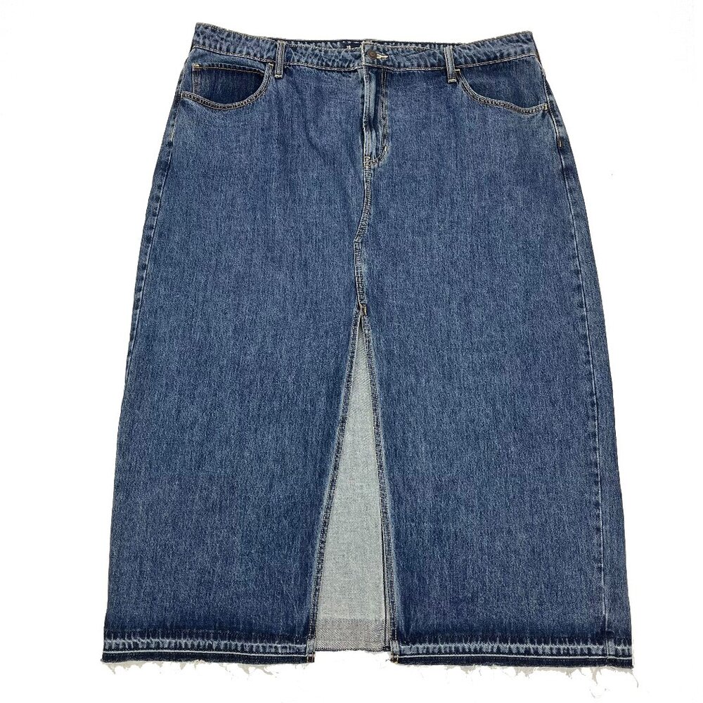 Hollister Denim Jean Maxi Skirt Women Long Open Front Seam Raw Hem Women 20 Plus